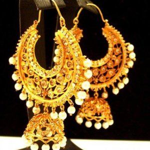 Gold Plated Silver Base Designer Indian Jhumkas